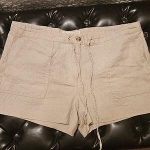 Michael Kors Beige High Waist Linen-Blend Shorts